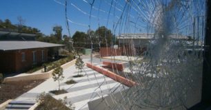 Image of a smashed window out of Yeeda unit during the Banksia Hill Riot in January 2013