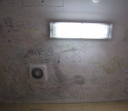 Image of grafitti on a ceiling at Rangeview Remand Centre