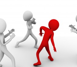 Cartoon image of three people preparing to fight