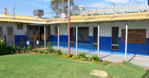 Photo of yard 3 showing blue painted walls