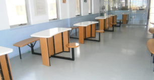 Tables and chairs in the visits centre