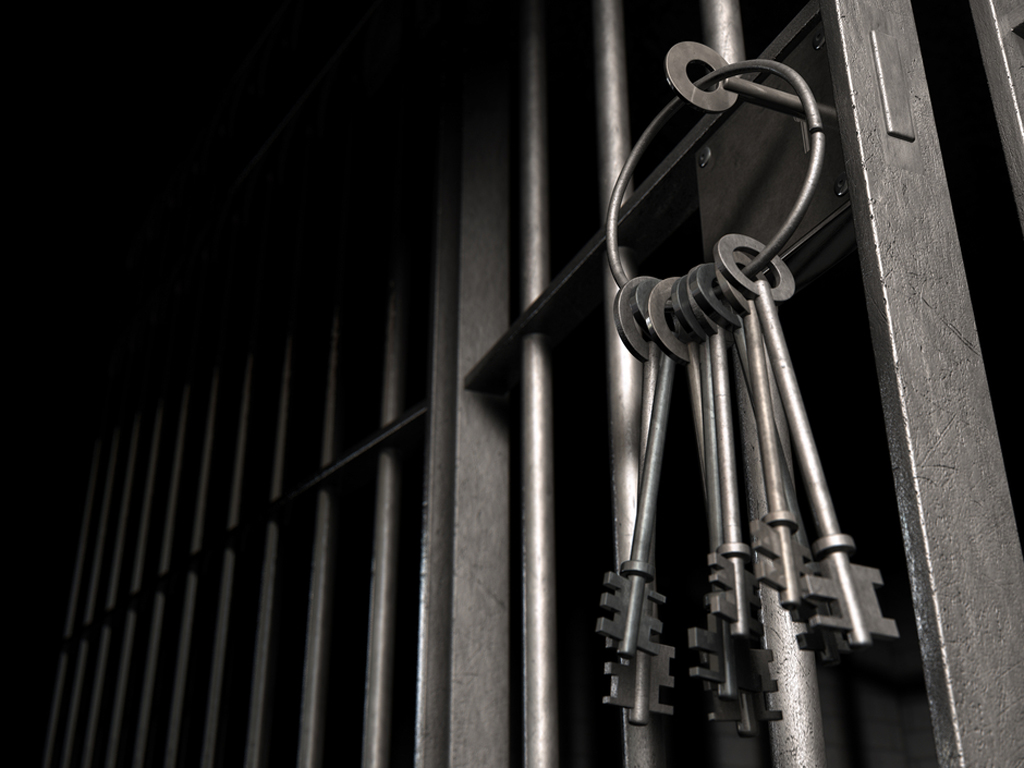 Image of set of keys dangling from lock in prison gate