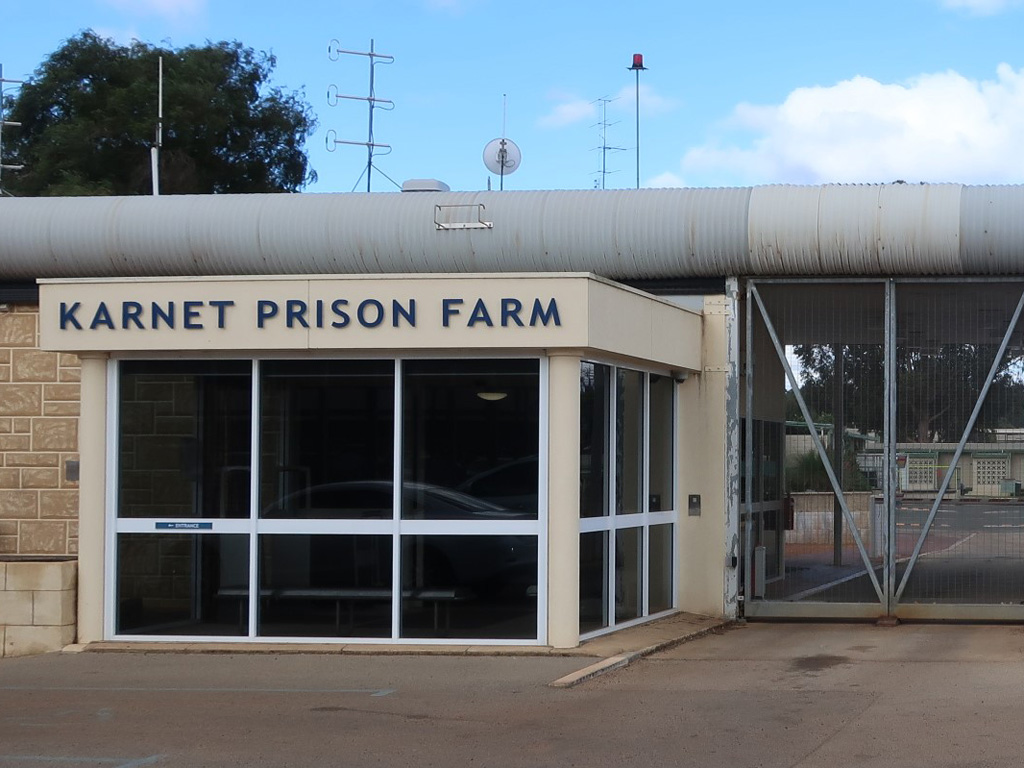 Image of the front entrance gate at Karnet Prison Farm