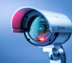 CCTV security camera with red operating light
