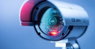 CCTV security camera with red operating light