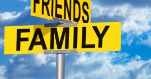 Image of a street sign with the words 'Friends' & 'Family' on.