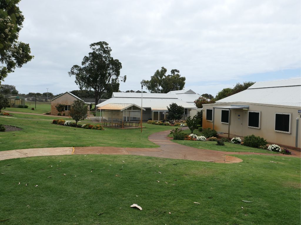 Image of the walkway running next to Unit 2 at Bunbury Regional Prison
