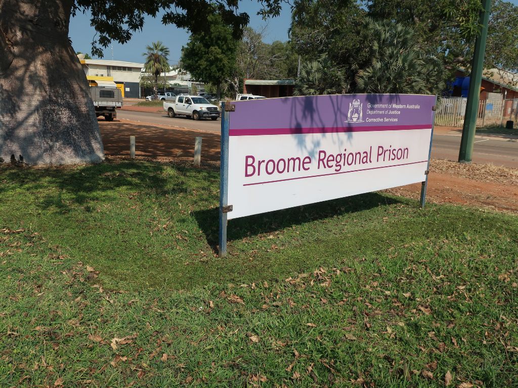 Image of the of the Broome Regional Prison sign, outside the prison